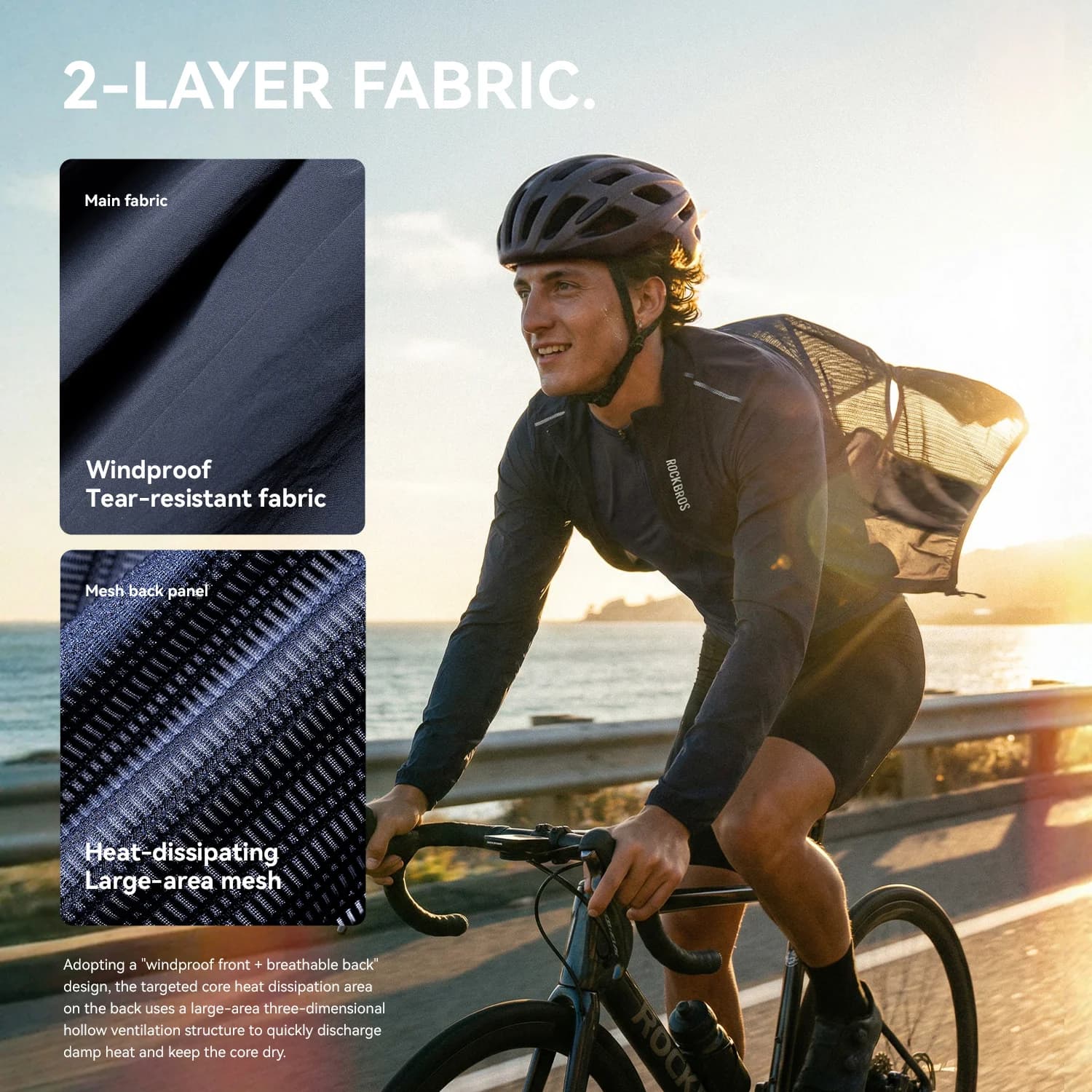 Giacca antivento da ciclismo leggera e traspirante con protezione UV