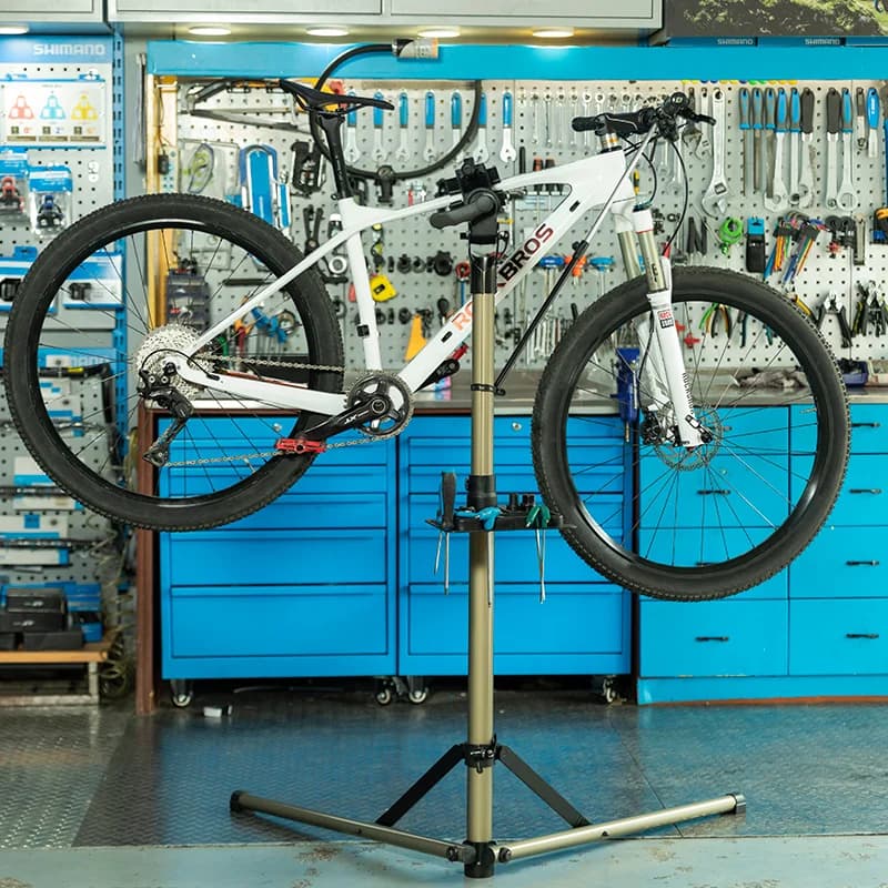 Cavalletto riparazione bici pieghevole con vassoio portautensili