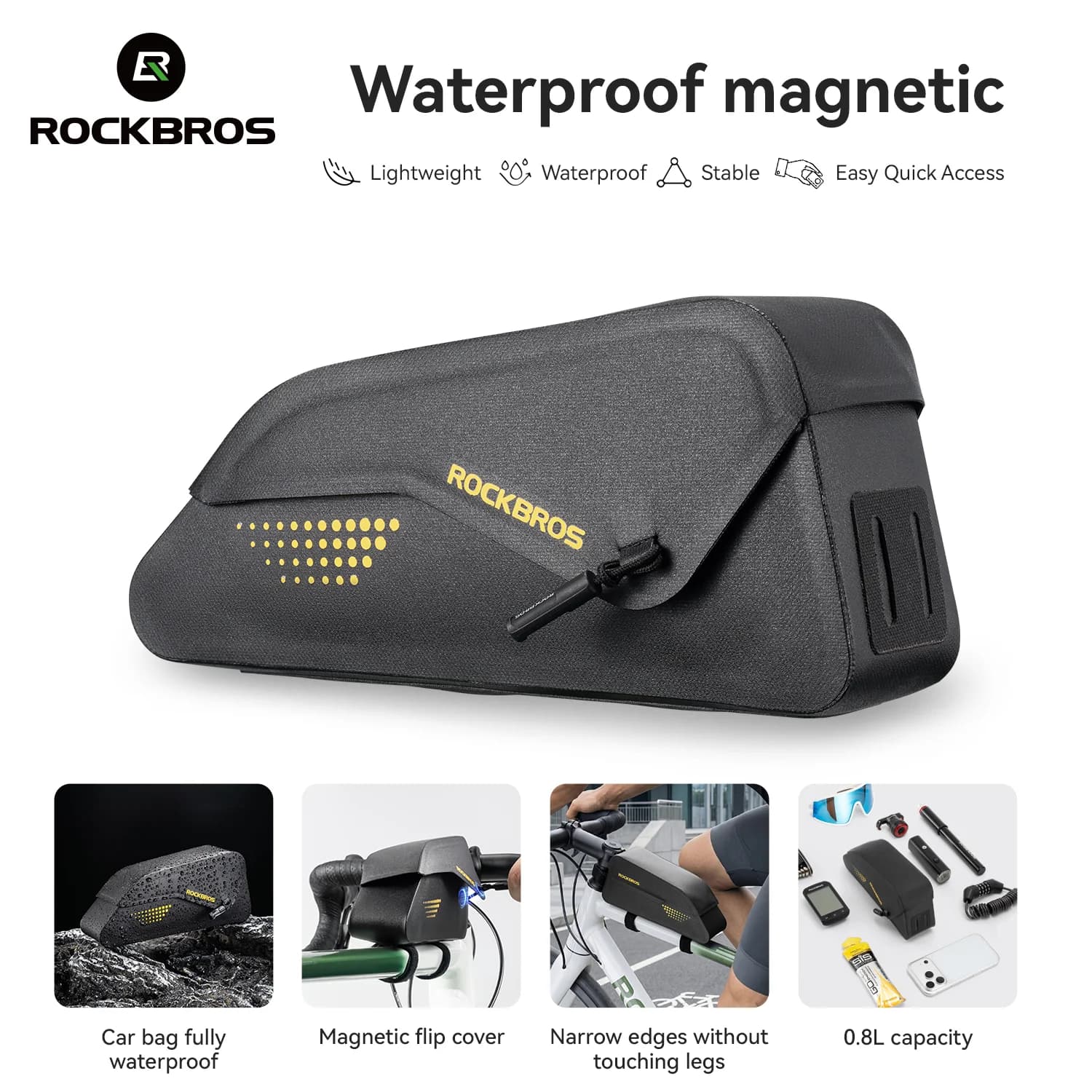 Borsa da bici impermeabile con telaio frontale magnetico 0,8L